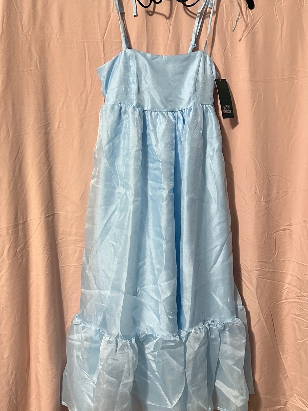 wild fable Light Blue Satin Spaghetti Strap Midi Dress